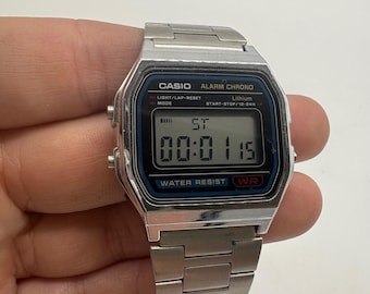 Casio A158W Classic Digital Chronograph Alarm Silver Tone Watch Retro