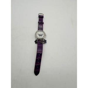 Vivani Purple Butterfly Charm Watch Rhinestone Bezel Needs Battery image 1