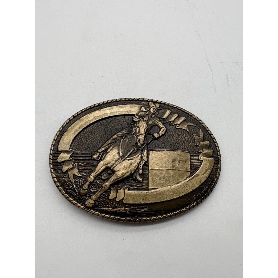 Vintage Tony Lama Solid Brass Barrel Racing Cowgirl Western Belt Buckle ...