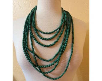 Our World Teal Green Multi Strand Beaded Statement Necklace Silver Tone