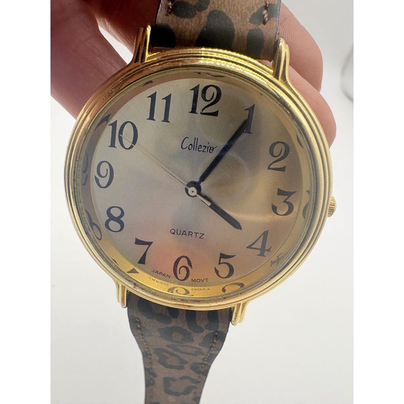 Collezio Gold Tone Leopard Print Strap Quartz Watch Japan Movt Round Face image 1