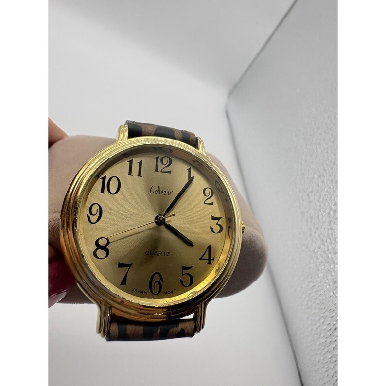 Collezio Gold Tone Leopard Print Strap Quartz Watch Japan Movt Round Face image 6