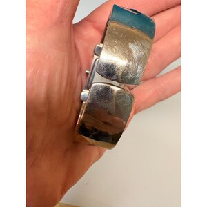 Terner Silver Tone Giraffe Print Dial Cuff Bangle Watch Black Enamel Mosaic image 7
