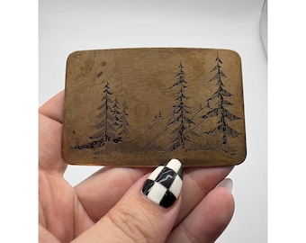 Ampersand Brass Vintage Belt Buckle Pine Trees Mountains Kalamazoo Michigan