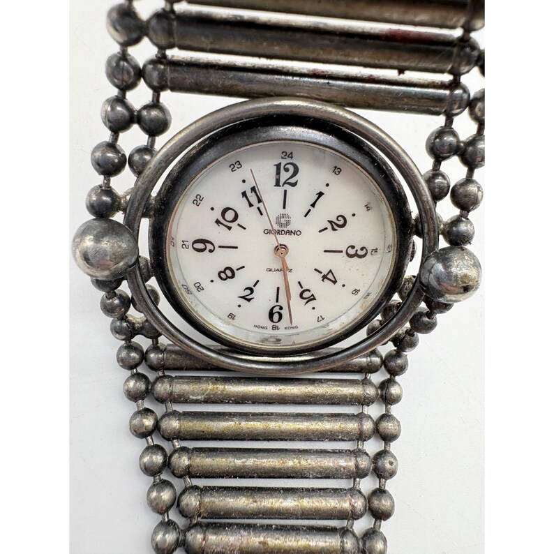 Vintage Giordano Quartz Watch Industrial Ball Chain Silver Tone Needs Battery image 2