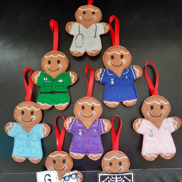 Gingerbread nhs health nurse Carer Paramedic Doctor, Optician,  Radiologist Christmas tree hanging ornament decoration