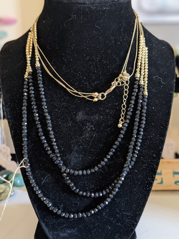 Black and Gold Beaded Necklace Etsy