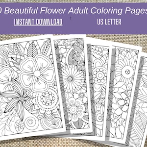 Flower Coloring Pattern Coloring Pages for Adults, Floral Coloring Book for Adults and Teens, Digital Flower Coloring Pages Instant Download