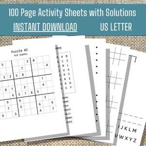 Fun Activity Book for Kids, Hangman Sheets, Sudoku Puzzles, Word Search Puzzles,