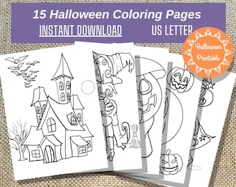 Halloween Coloring Book, Fun Characters, 15 Pages (Instant Download)