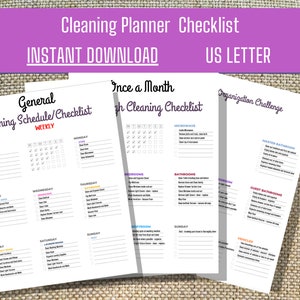 Cleaning Planner Checklist, Cleaning Schedule Planner, Monthy Cleaning Planner, Household Organization Planner, Instant Download