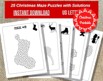 Christmas Maze Puzzles, Teens and Kids Holiday Activity (PDF Printable)