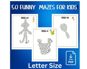 50 grappige doolhofpuzzels voor kinderen, kinderactiviteiten (digitale download)