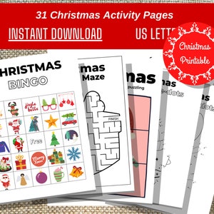 Christmas Activity Book 31 Pages Printable, Printable Christmas Activity Book, Kids Printable Activity Book, Christmas Dot to Dot