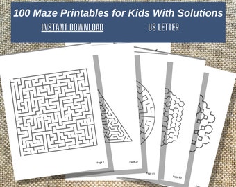 100 Printable Mazes For Adults and Teens, Brain Games for Adults and Teens, Instant Download, Maze Puzzle Printable