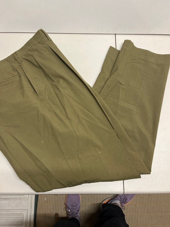 Vintage Wool Army Green Slacks 40" X 31" - image 4