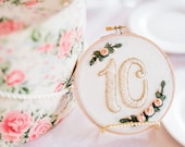 Peachy Florals Embroidered Table number Hoops #1-15