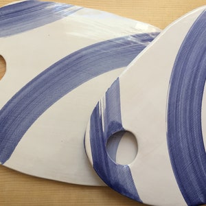 Serving Board - Large - handmade ceramic platter - white with blue