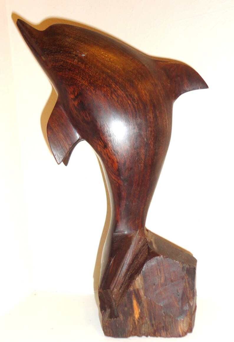Vintage Hand Carved Teak Wood Dolphin Etsy