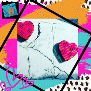 S-20: Pendientes de botón con corazón tribal negro y oro rosa