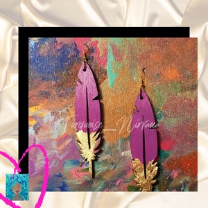 L-75: Purple Gold Feather Earrings