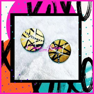 S-10: Gold Black White Turquoise Medium Round Stud Earrings with Bling