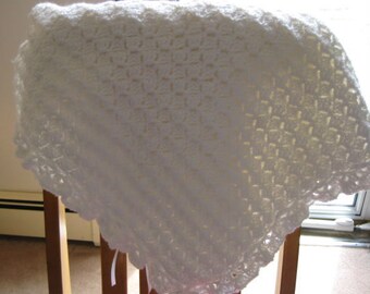 Crochet Baby Blanket in White by Dreamy Baby Knits