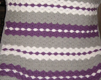 Crochet Blanket & Hat in Purple and Light Gray