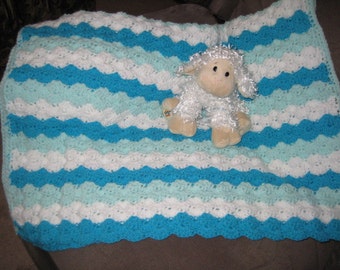 Crochet Baby Blanket in Turquoise & Aqua by Dreamy Baby Knits