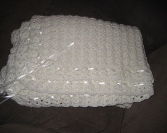 Crochet Baby Blanket in White by Dreamy Baby Knits