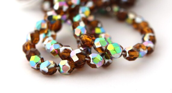 50 4mm Round Faceted Fire Polish Czech Glass Beads Ruby Red Vitral