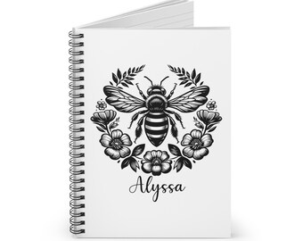 Bee with Flowers Notebook - Journal - Sketchbook - Choose paper type and optional personalization.