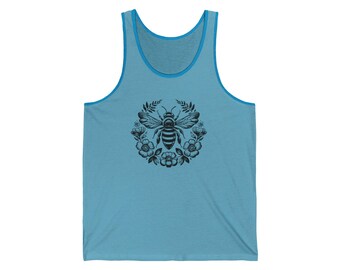 Floral Bee Unisex Jersey Tank, Summer Vibes,  Eco-Friendly Gift, Casual Wear, Choice of Colors