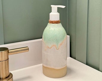 Ceramic Soap Dispenser | Seafoam Green Soap Dispenser with Pump | Kitchen Soap Dispenser | Lotion Pump Bottle | Farmhouse Bathroom Decor