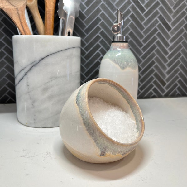 Ceramic Salt Cellar | Pastel Rainbow | Spice Cellar | Minimalist Salt Keeper | Salt Pinch Pot | Kitchen Decor |Handmade Wheel Thrown Pottery
