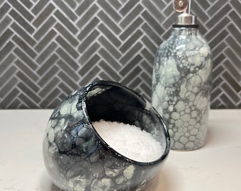 Ceramic Salt Cellar | Black Bubble | Spice Cellar | Minimalist Salt Keeper | Salt Pinch Pot | Kitchen Decor |Handmade Wheel Thrown Pottery