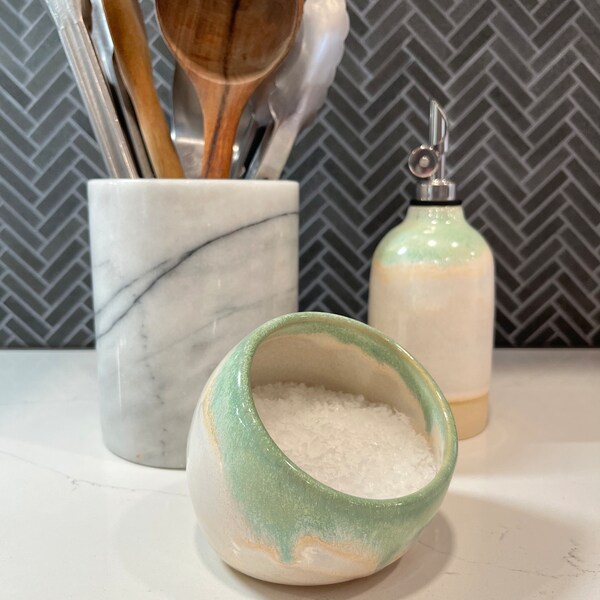 Ceramic Salt Cellar | Spice Cellar | Minimalist Salt Keeper | Salt Pinch Pot | Kitchen Decor | Handmade Wheel Thrown Pottery