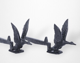 1920s Cast Iron Figural Duck or Goose Andirons- Set of 2