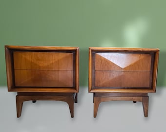 Mid-Century Diamond Front Nightstands by United - A Pair