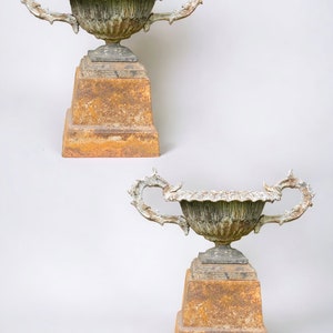 Antique Cast Iron Victorian Garden Urns - a Pair