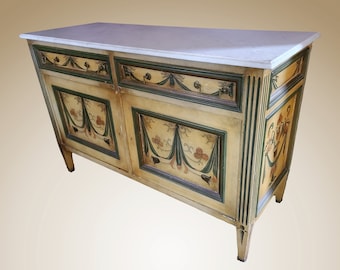 1950s Vintage Faux Painted Marble Top Neoclassical Chest