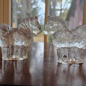 Pair of Vintage Pukeberg Glass Horses by Uno Westerberg Mid Century Modern Swedish Signed MCM Paperweight