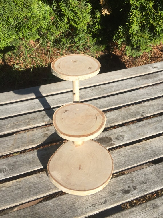 Mini White Birch Wood Rustic Cupcake Stand Wedding Party Shower Wooden 3 Tier Step