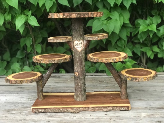 Log Elm Wood Rustic Cake 90 Cupcakes Pie Stand Wedding party shower wooden 8 tiered Collapsible with wood burning, lumberjack party, boho Il_570xn