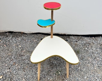 3 Tiered MCM Boomerang Form Blumenständer, Bunter Vintage Mid-Century Modern Minimalist Indoor Blumenständer Beistelltisch Retro Blumentisch