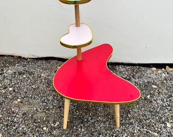 3 Tiered MCM Boomerang Form Blumenständer, Bunter Vintage Mid-Century Modern Minimalist Indoor Blumenständer Beistelltisch Retro Blumentisch