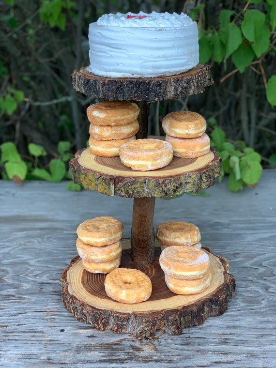 Three Tiered Rustic Wooden Wedding cake/ Cup Cake stand 16"/17" base Three Tiered Rustic Wooden Wedding cake/ Cup Cake stand 16"/17" base