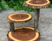Jumbo 3 Tiered Elm Wood Rustic Cake 35 Cupcake Stand Collapsible Wedding party donut outdoor wedding log lumberjack shower wooden 3 tiered Il_170x135