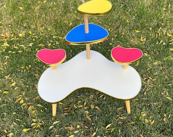Soporte para plantas de 5 niveles, estilo retro minimalista moderno de mediados de siglo, mesa auxiliar colorida, mesa lateral retro.