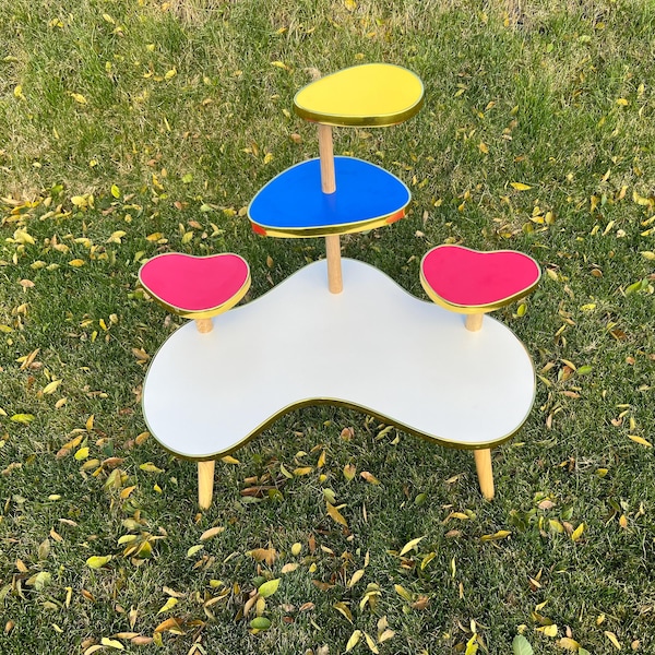 5 Tier Mid  Century Modern Minimalist Retro Plant Stand MCM Plant Stand Colorful End Table Retro Side Table